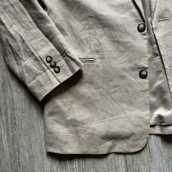 Vintage The Sharper Image Tan 100% Linen Single Breast Jacket Blazer Size Large - Picture 3 of 7